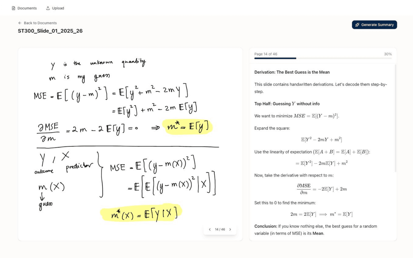 LectureParse - Statistics Derivation Example
